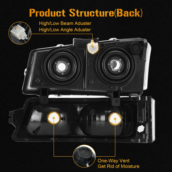 2003-2006 Avalanche 1500/2500 Pickup Preto Carcaça Faróis Laterais Transparentes/Conjunto de Lâmpada 10396913 15199557 2503224 Genérico